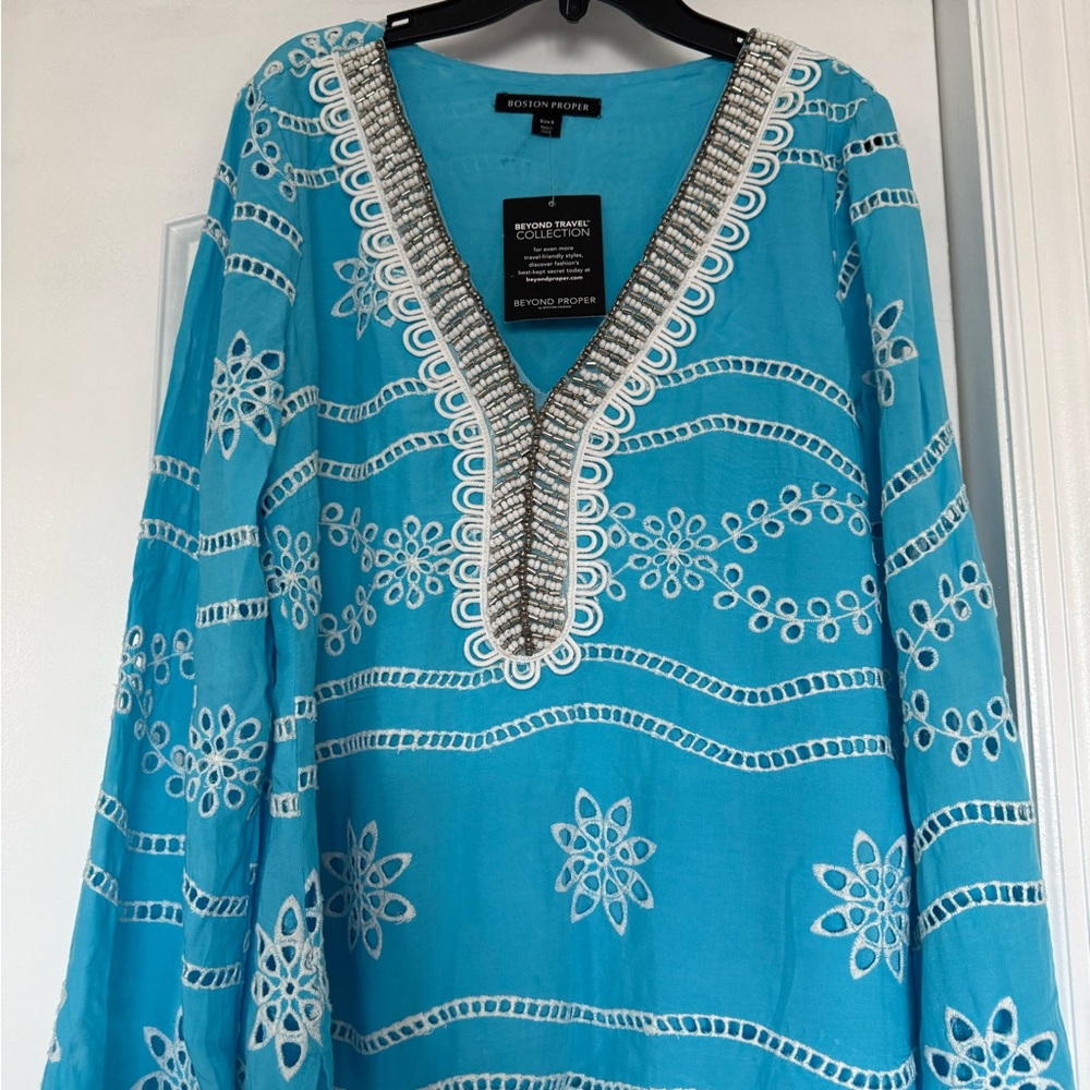 Boston Proper Blue and White Embroidered Tunic